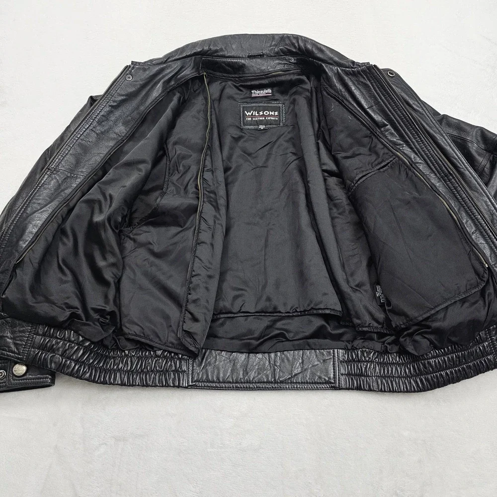 Wilsons Leather Bomber Jacket Mens Medium Black Thinsulate Padded Vintage Biker